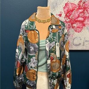 Fuda Stylish Green Silk Patterned Women's Jacket M